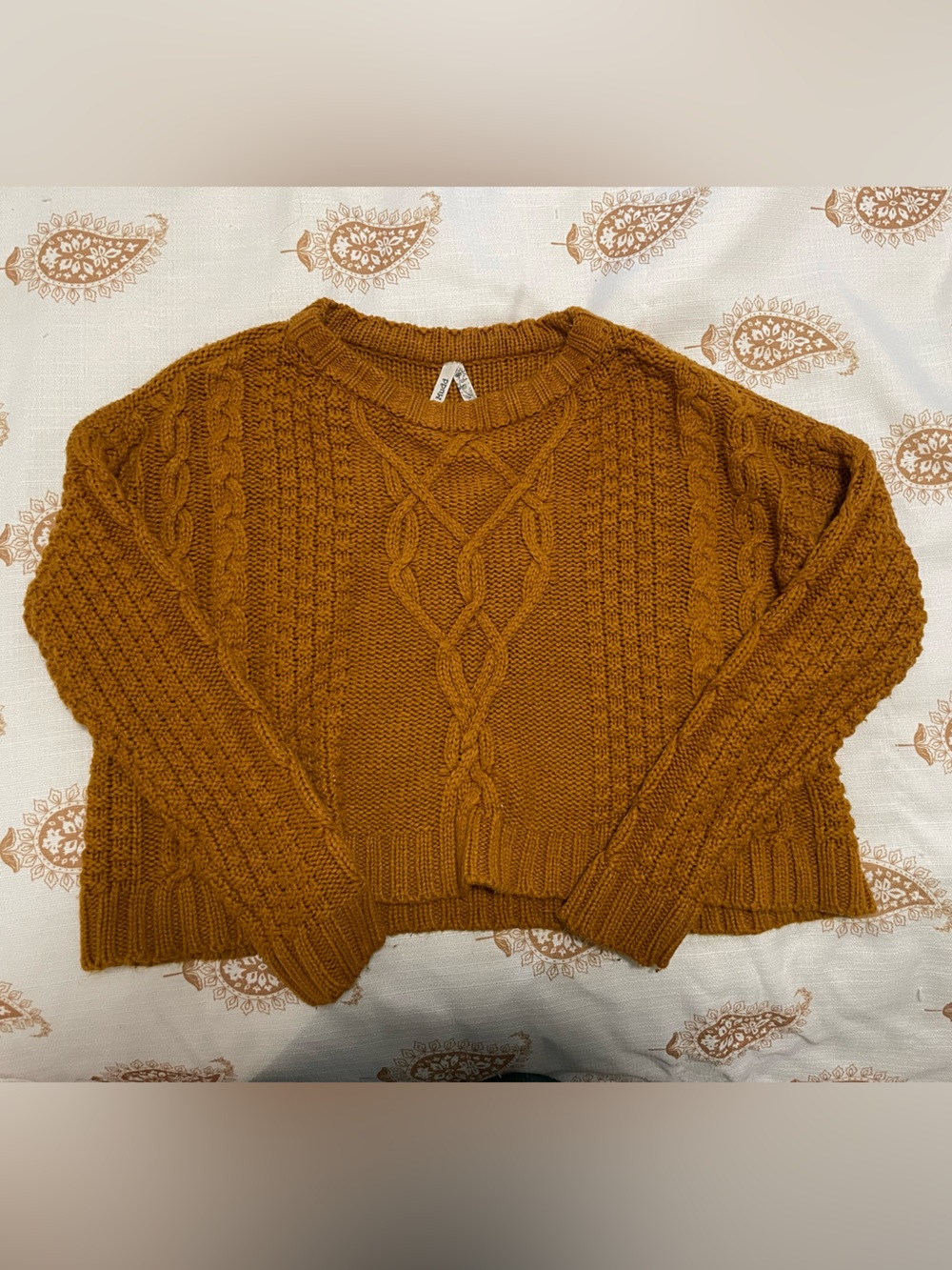 Mudd Cable Knit Crewneck Sweater - Mustard Brown